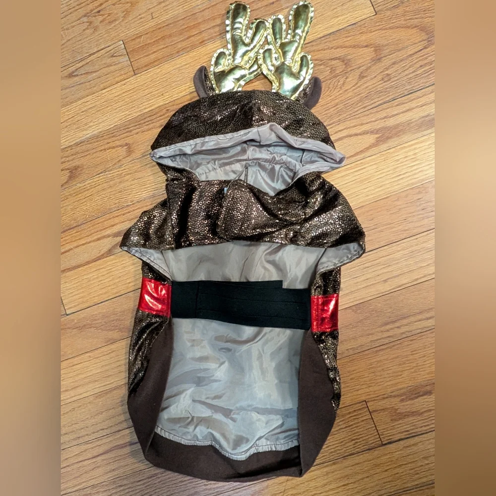 Large Holiday Reindeer Christmas Puppy Dog Sleigh Bell Costume And Plaid Collar
